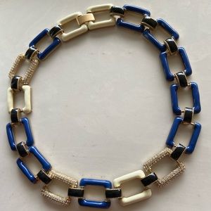 🔥EUC JCREW BlueWhite CrystalEnamel Links Necklace